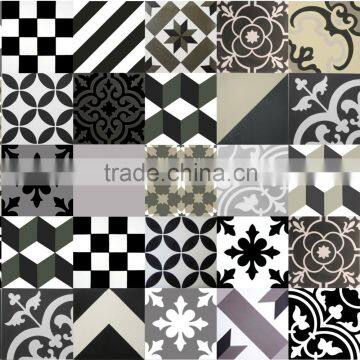 Encaustic Cement Tile - Patchwork Mix Color Black-Grey-White photo-2