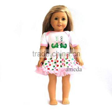 18" American Girl Doll Xmas Elf Colorful Polka Dots Light Pink Party Dress Tutu Clothes Outfit