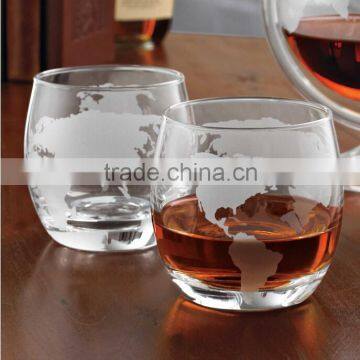 2015 China factroy Frosted map leadfree clear transparent round crystal high quality shot whisky glass