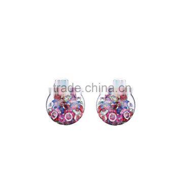 Fashion Cute Colorful Diamante Accent Transparent Glass Two Side Ball Front And Back Earrings