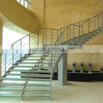 stainless steel Indoor long steel wood stairs with glass step