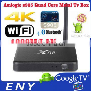 Original Amlogic S905 Quad Core 8GB ROM X98 android tv box Android 5.1 Smart metal 4K wifi x98 kodi TV Box