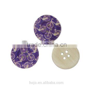Fashion Bicycle Printed Blue Wooden Buttons 4 Holes 3cm for Fabric photo-2