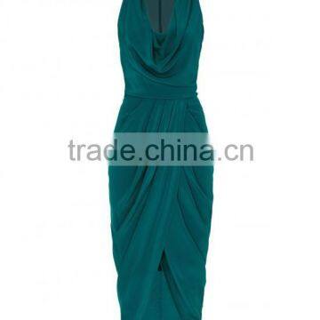 Lady's Silk Crepe de Chin Drape Evening Dress photo-5