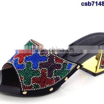 CSB7148 black latest design Italian style hot selling nice pattern high quality shoes with rhinestone sandals for christmas