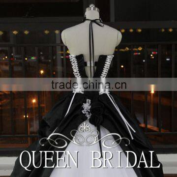 Real Works Strapless Black and White Wedding Dresses 2015 Ball Gown photo-5