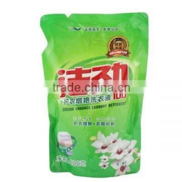 Plastic packaging bag for liquid wash detergent