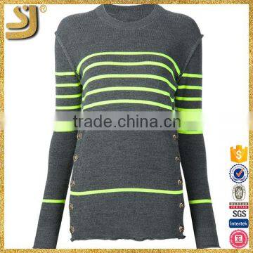 Green and grey woman casual fashion high quality button wool sweater