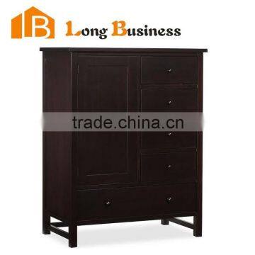 LB-VW5015 Storage furniture pine wood chest of 5 drawers and one door