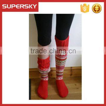 V-131 Knitted long stripe warming crochet ski socks/leg warmers