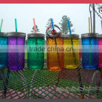 High quality 16oz drinking glass mason jar with straw and tin lid wholesale