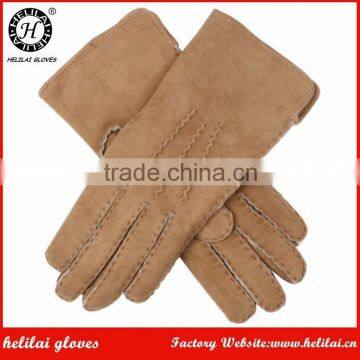 Women's Shearling Leather Gloves Handsewn Camel Warm Winter Gloves