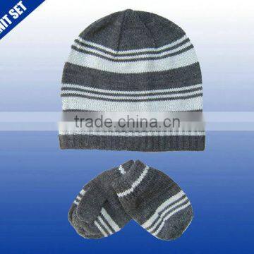 Kids acrylic mohair top quality winter knit beanies and gloves children set