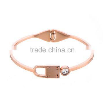 Custom made Lock shape design stainless steel zircon bangle rose gold bangle