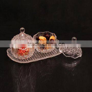 hot sale 3pcs crystal glass candy jar set glass candy jar with lid