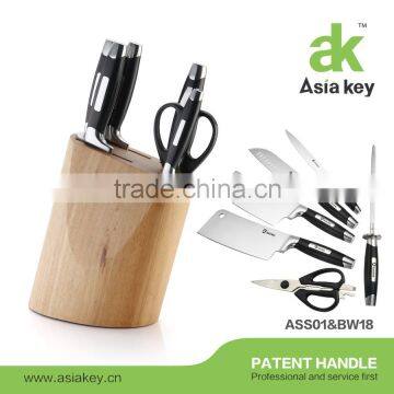 Stainless steel collection cutlery knife block set in wood storage block, 7pcs