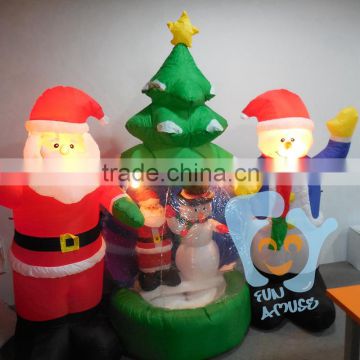 Funny Inflatable Lighted Chrismas Santa Claus and Snowman