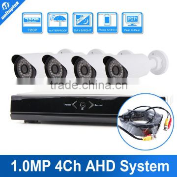 4Pcs 1.0MP HD 720P Security Outdoor Bullet Camera CCTV System Kit 4 Channel AHD Full HD Video Surveillance DVR NVR System