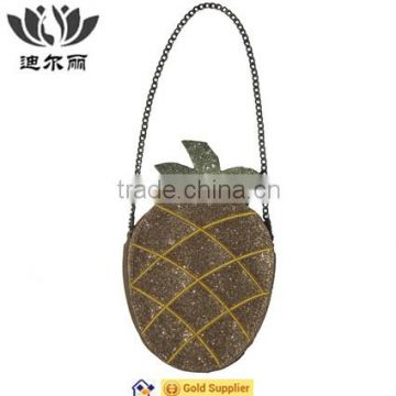 Glitter PU crossbody bag with embroidery pineapple