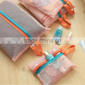 4 Pcs Handle Foldable Nylon Mesh Travel Luggage Wash Bag Clothes Storage Pouch