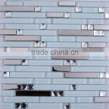 silver stainless steel frame mix blue crystal mosaic glass backsplash tile