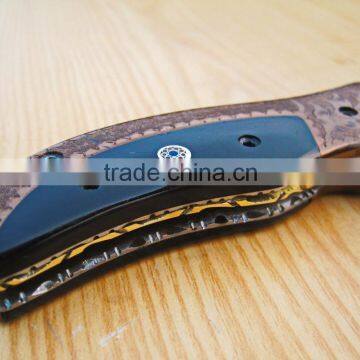 A WILD YAK PURE BLACK HORN HANDLE, HANDMADE DAMASCUS STEEL HUNTING FOLDING KNIFE photo-2