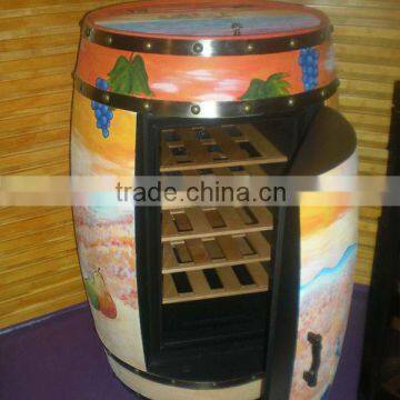 High Quality Full Painted Handmade Furniture Wooden Artware Classical Wine Barrel Color Unique Refrigerated Furniture