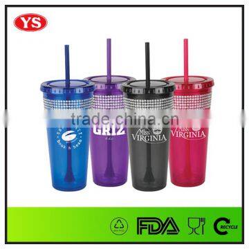 24oz double wall decorated plastic tumblers with bling