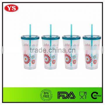 Customized Plastic Double Wall Straw 20 oz Cup With Screw Lid