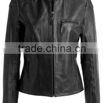Ladies Fashion Leather Jacket & Ban Collar Style