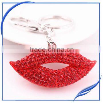 custom promotion rhinestone lip metal key ring