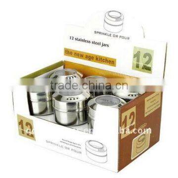 SINOGLASS 12 Pcs Display Set with S/S Lid With Magnet Cylinder Stainless Steel Spice Jar