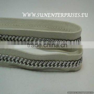 Leather With Chain -one chain beige-10mm