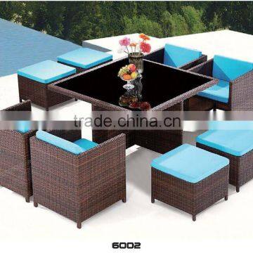 9pcs rattan wicker dining set with 4 armchairs & 4 ottoman &1 galss top table