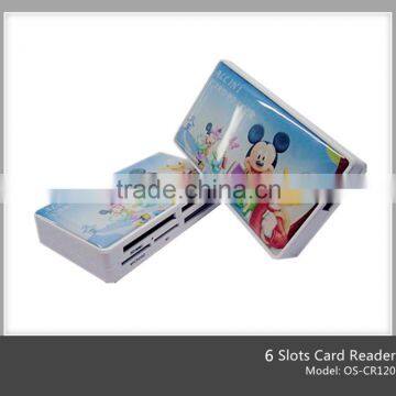 cute lovely 6 slots card reader print cartoon mickey mouse card reader(OS-CR120)