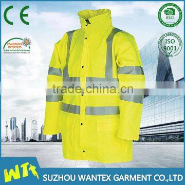 100% polyester wholesale hi vis reflective working winter waterproof yellow jacket with reflective tape