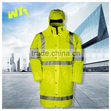 mens hi-vis polyester adult foldable waterproof rain jacket hooded 3m reflective raincoat