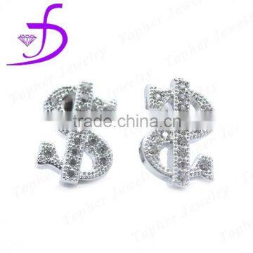 Micro setting zircon 925 silver stud earring $ shape