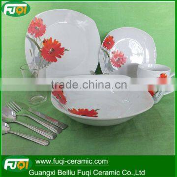 36pcs square ceramic dinnerware fine china colorful porcelian dinner sets with nice red flower porcelain dinner sets