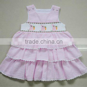 Pink Stripe Seersucker Smocked Children Clothing Wholesale photo-4