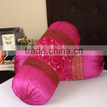 Indian Designer Floral Bolster Cover Home Decor Poly Dupion Fabric Bolster Cushion Cover