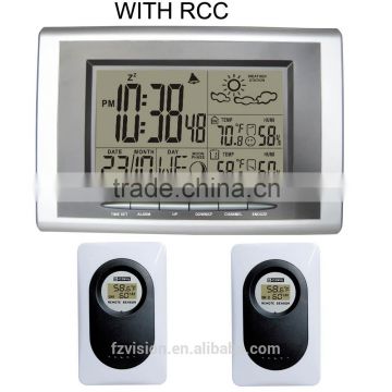 Digital wireless rf RCC weather station table clock for weather forecast with 2 sensors