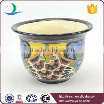 YSfp0009-01 Colorful round shape ornamental flowerpot with hand print design