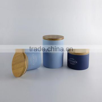 Pasta Utensil Jar Ceramic Tea Sugar Bread Biscuit Coffee Storage Canister With Wood Lid Set