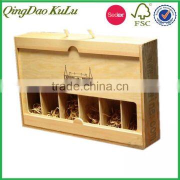 factory price eco friendly 6bottles wooden wine box with hinger lid for sale