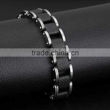 Modern Sleek Silicone Mens Bracelet 316L Stainless Steel Motocycle Biker Bicycle Chain Link Bracelets photo-2