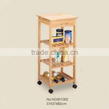 Natural bamboo kitchen trolley with whells