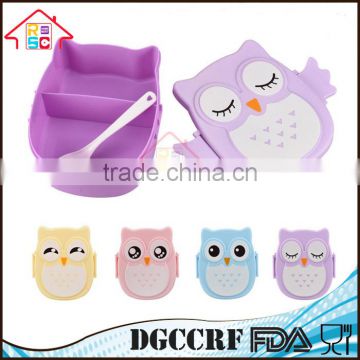 NBRSC Hot Selling Microwave Cartoon Owl Lunch Box Plastic Food Container Leak proof Portable Bento Box with Spoon Purple