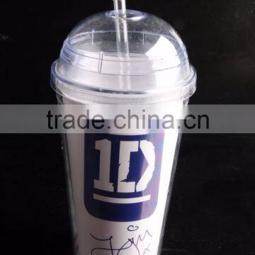 16 Oz Plastic Clear Dome Lid Double Wall Tumbler With Straw photo-6