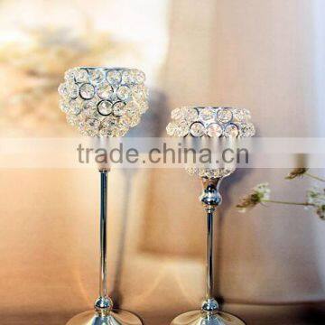 High Quality Candle Lanterns for Weddings Metal Silver Plated Candle Holder With Crystals for Home Decor photo-2